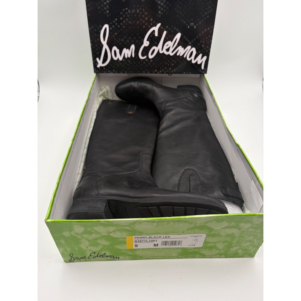 Sam Edelman Penny Black Leather Riding Boots Knee High Back Zip B3877L1001 9